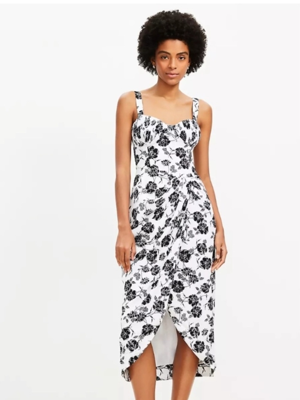 🆕LOFT Floral Bustier Midi Dress, Size 4P